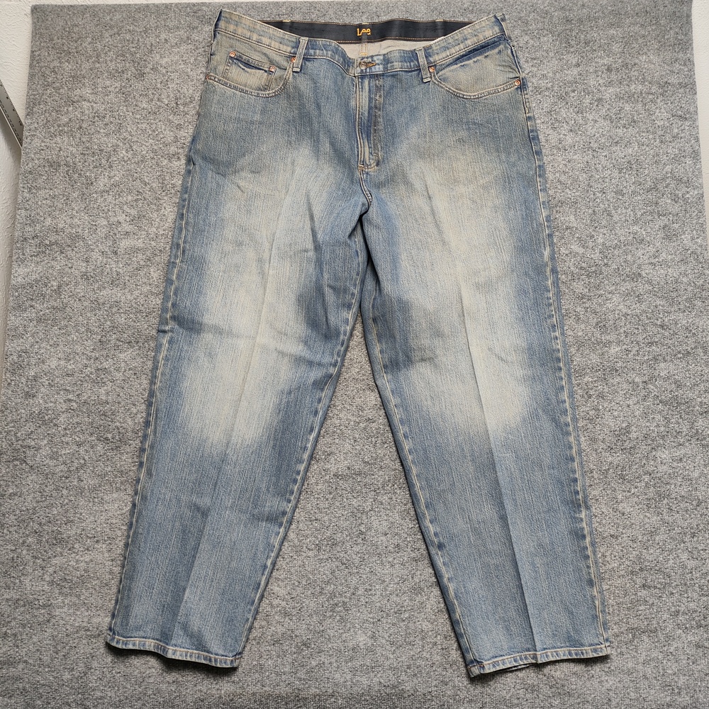 Lee Jeans Mens 44x32 Light Wash Blue Relaxed Straight Denim Pants Big Man